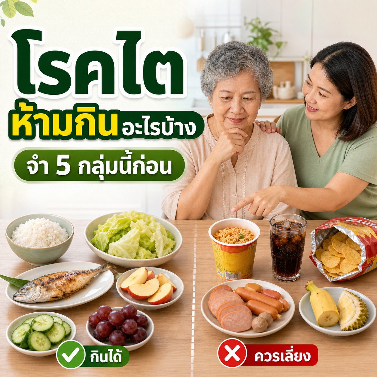 โรคไตห้ามกินอะไรบ้าง? รวมอาหารที่ควรเลี่ยงทุกระยะ