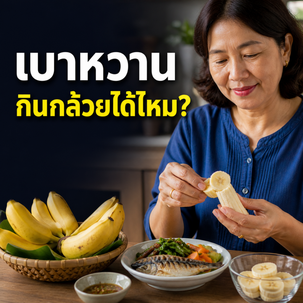 ผู้หญิงไทยแบ่งกล้วยเป็นส่วนพอดีสำหรับคนเป็นเบาหวาน