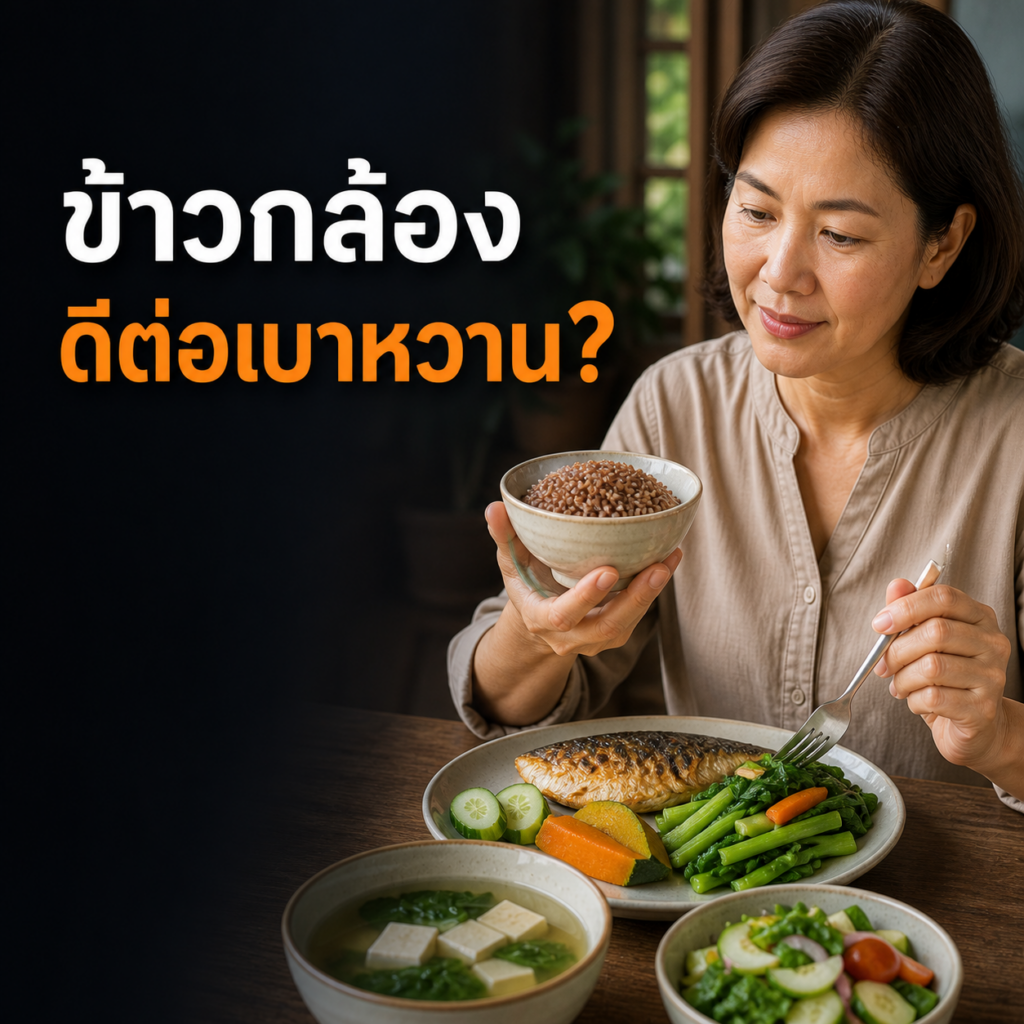 ผู้หญิงไทยจัดข้าวกล้องในปริมาณพอดีกับปลาและผัก