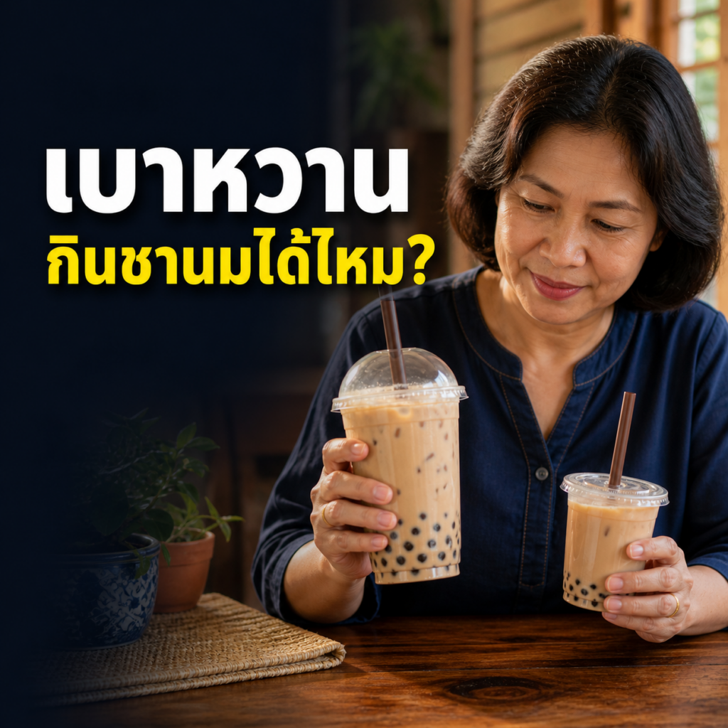 ผู้หญิงไทยเปรียบเทียบชานมไข่มุกกับตัวเลือกหวานน้อย