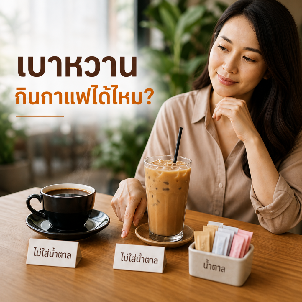 ผู้ใหญ่กำลังเลือกกาแฟดำหรือกาแฟไม่เติมน้ำตาลสำหรับผู้ป่วยเบาหวาน