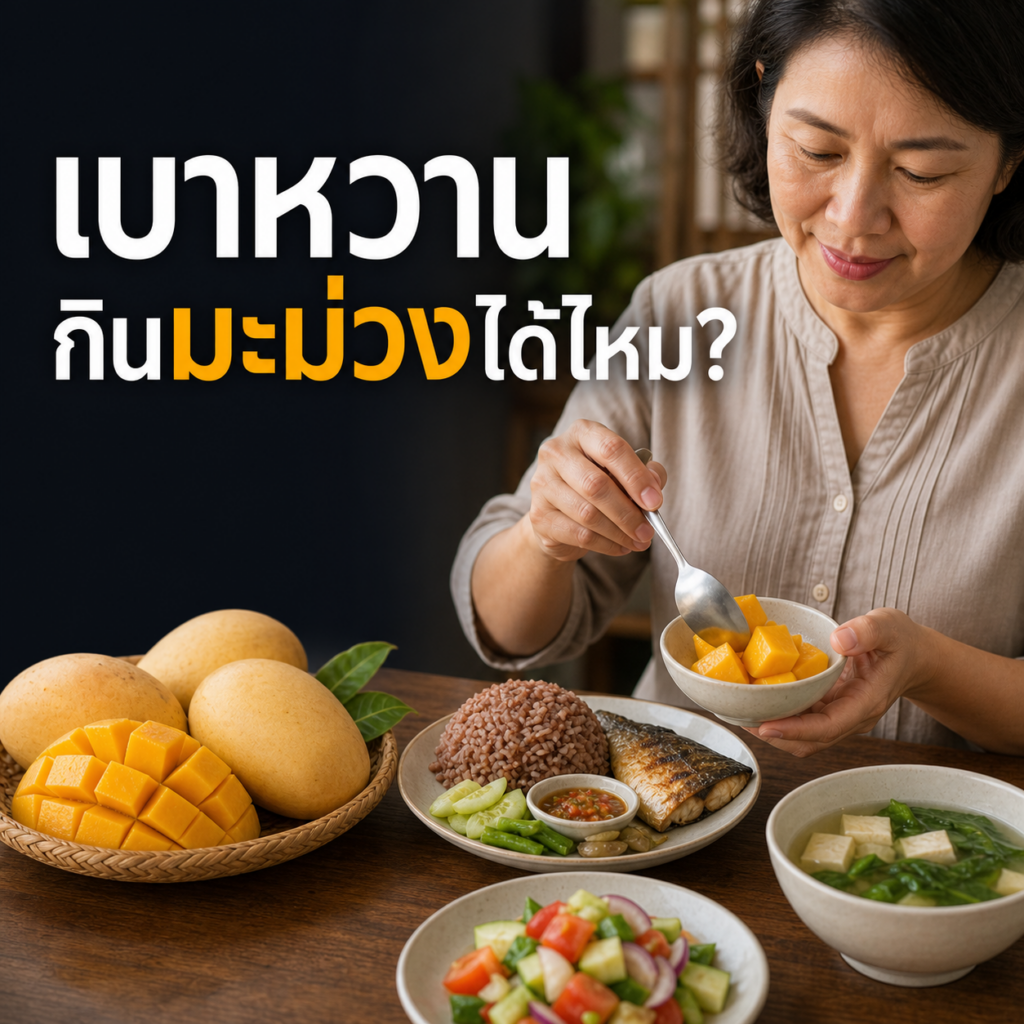 ผู้หญิงไทยแบ่งมะม่วงเป็นส่วนพอดีสำหรับคนเป็นเบาหวาน