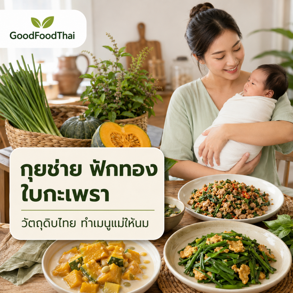 กุยช่าย ฟักทอง ใบกะเพรา วัตถุดิบไทย ทำเมนูแม่ให้นม - GoodFoodThai